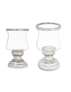 Porta vela cristal/metal plata 19cm