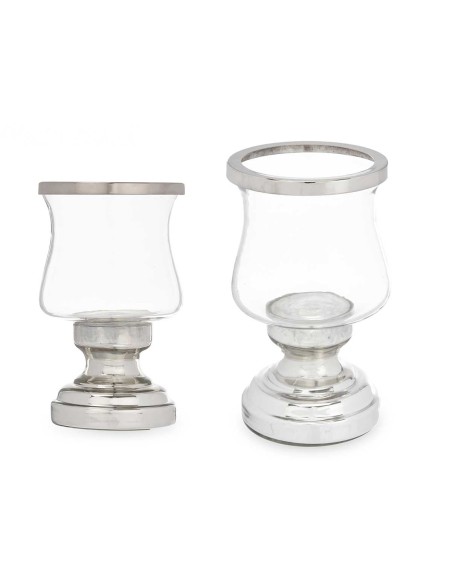 Porta vela cristal/metal plata 19cm