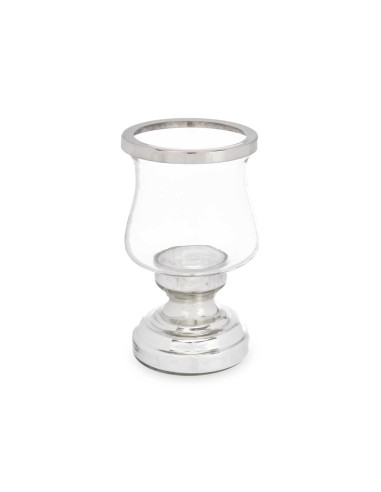 Porta vela cristal/metal plata 19cm