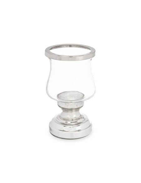 Porta vela cristal/metal plata 19cm