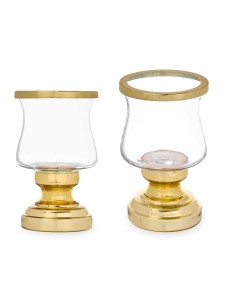 Portavela cristal con base metal dorada 19cm