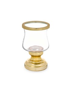 Portavela cristal con base metal dorada 19cm 2