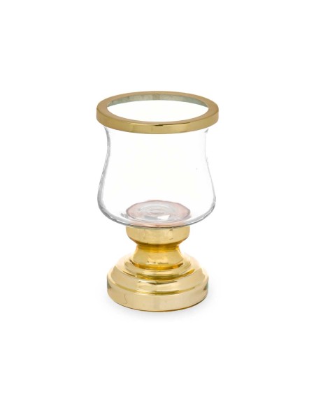 Portavela cristal con base metal dorada 19cm