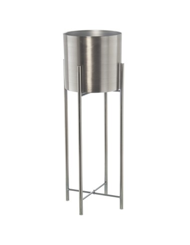 Macetero metal plata con pie 75cm