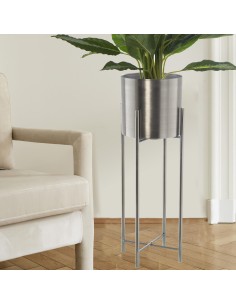 Macetero metal plata con pie 75cm 2