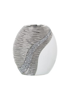 Jarrón de cerámica en blanco y plata 25cm