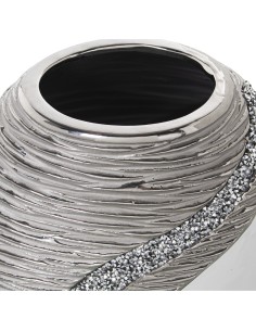 Jarrón de cerámica en blanco y plata 25cm 2