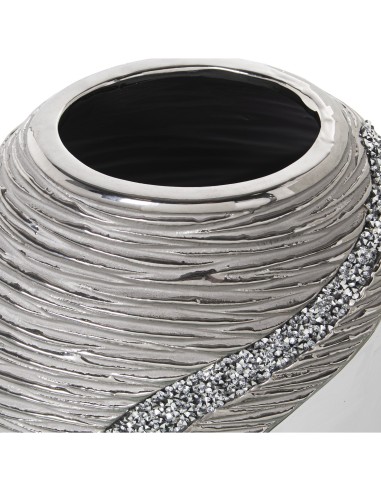 Jarrón de cerámica en blanco y plata 25cm