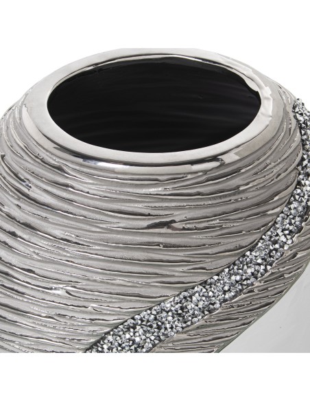 Jarrón de cerámica en blanco y plata 25cm