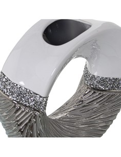 Jarrón cerámica blanco/plata con brillo 22cm 2