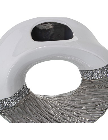 Jarrón cerámica blanco/plata con brillo 22cm