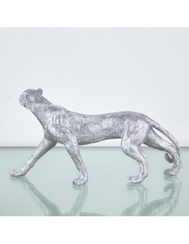 Figura de pantera resina en plata.