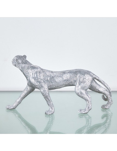 Figura de pantera resina en plata.
