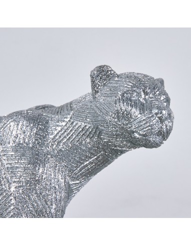 Figura de pantera resina en plata.