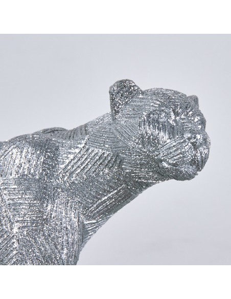 Figura de pantera resina en plata.