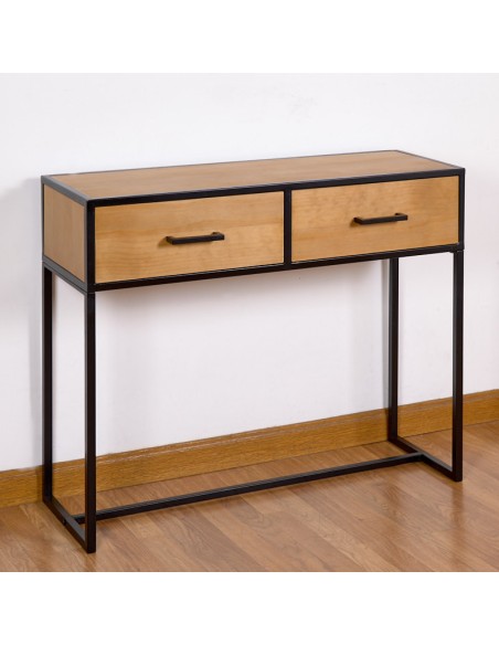 Recibidor madera con dos cajones y estructura metálica