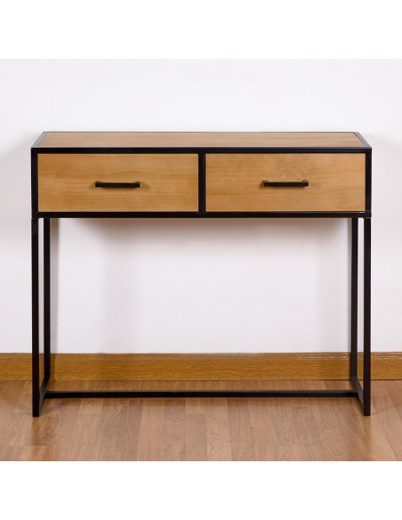 Recibidor madera con dos cajones y estructura metálica