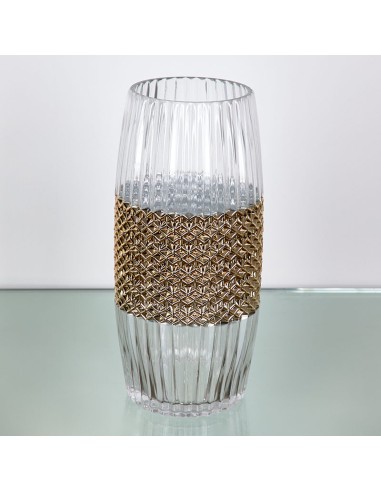 Jarrón cilíndrico cristal ondulado 33cm