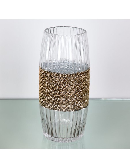 Jarrón cilíndrico cristal ondulado 33cm