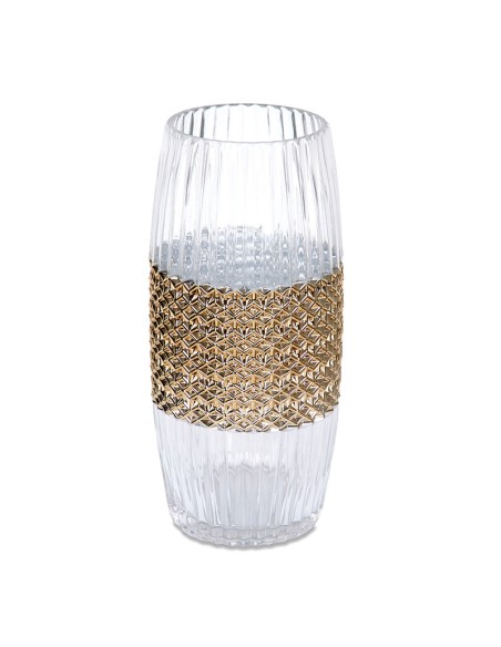 Jarrón cilíndrico cristal ondulado 33cm