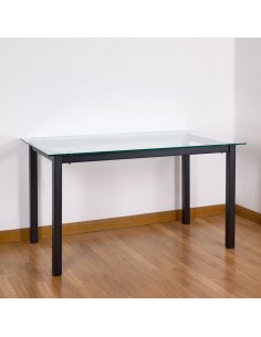Mesa de comedor cristal con patas negras 2