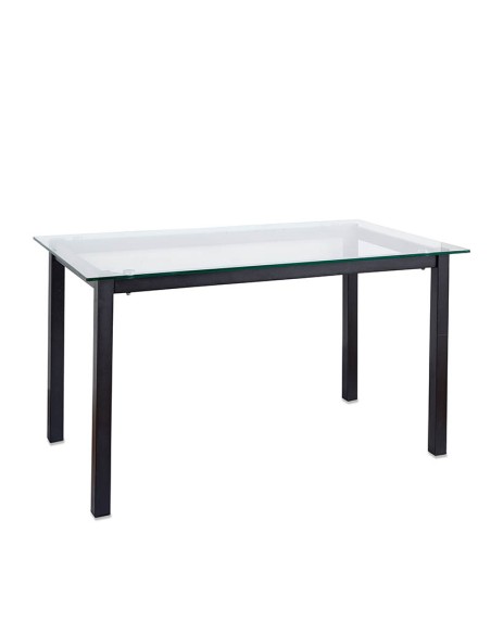 Mesa de comedor cristal con patas negras