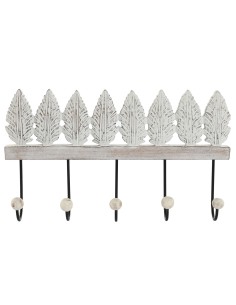Perchero de pared en madera con cinco perchas
