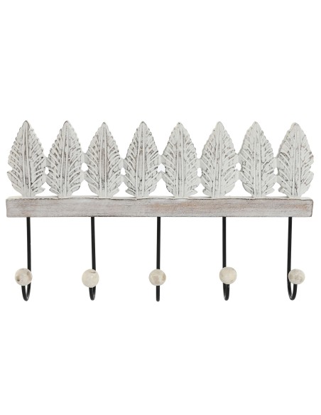 Perchero de pared en madera con cinco perchas