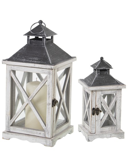 Juego de 2 faroles en madera y metal