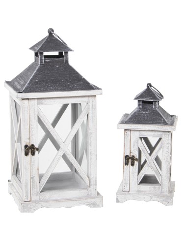 Juego de 2 faroles en madera y metal