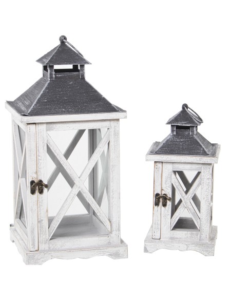 Juego de 2 faroles en madera y metal