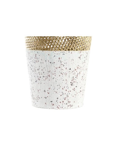 Jarrón de metal con diseño blanco rugoso y dorado