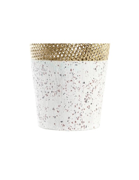 Jarrón de metal con diseño blanco rugoso y dorado