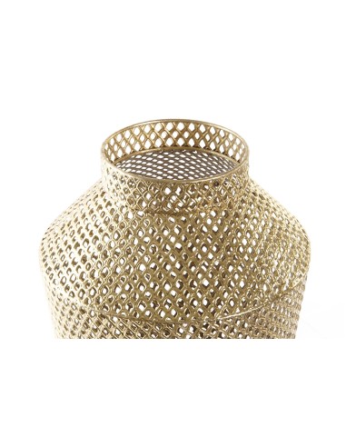 Jarrón de metal con diseño blanco rugoso y dorado