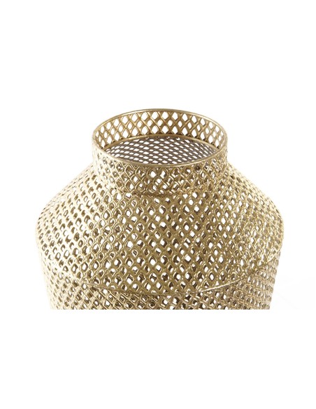 Jarrón de metal con diseño blanco rugoso y dorado