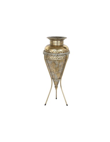 Jarrón metal diseño tinaja con base en dorado