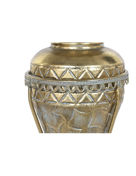 Jarrón metal diseño tinaja con base en dorado