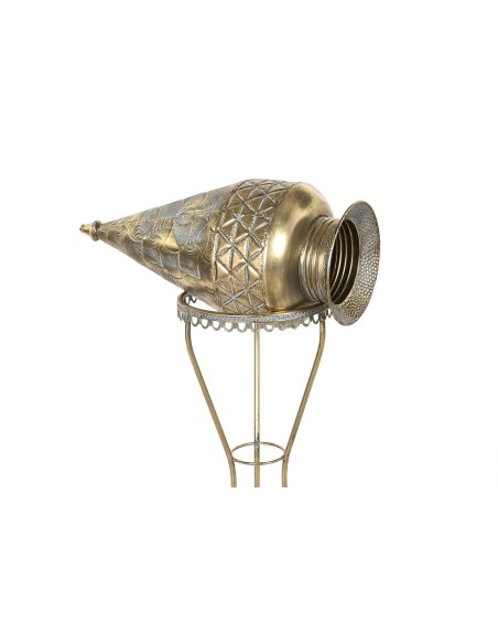 Jarrón metal diseño tinaja con base en dorado