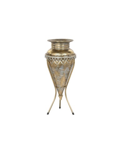 Jarrón metal con diseño de tinaja con base en dorado