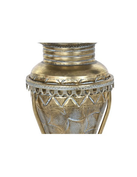Jarrón metal con diseño de tinaja con base en dorado