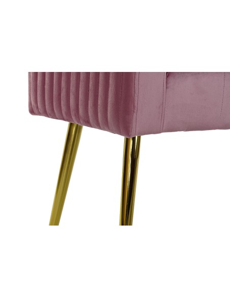 Descalzadora en poliéster y terciopelo en rosa con patas doradas