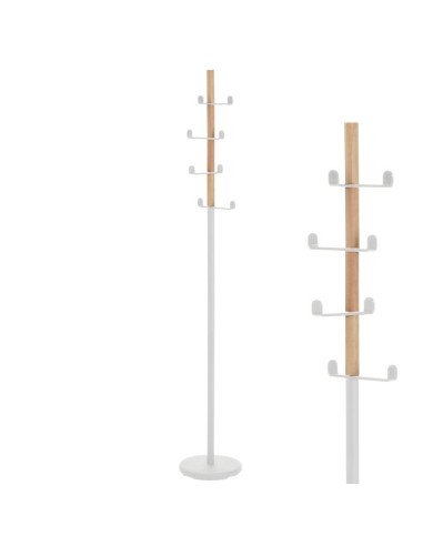 Percha de suelo de madera y metal blanco