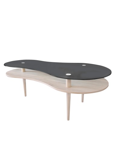 Mesa de centro en madera y cristal 2 alturas