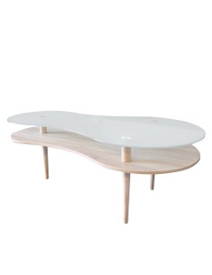 Mesa de centro en madera y cristal 2 alturas