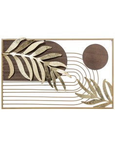 Decoración de pared en metal y madera diseño hojas 2