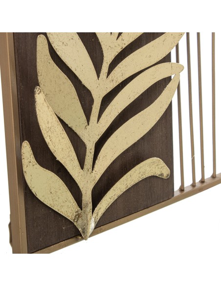 Decoración de pared en metal y madera diseño hojas