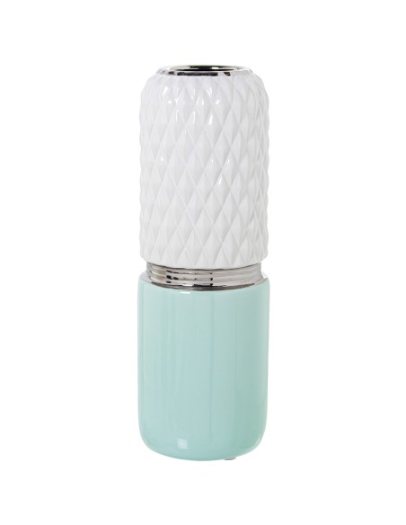 Jarrón de cerámica blanco y verde