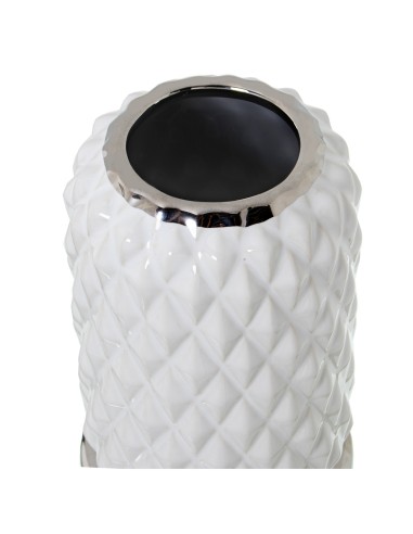 Jarrón de cerámica blanco y verde