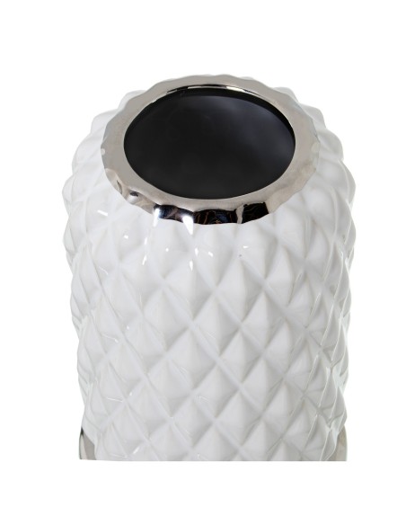 Jarrón de cerámica blanco y verde pequeño