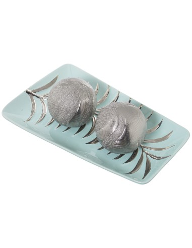 Bandeja de cerámica en verde y plata